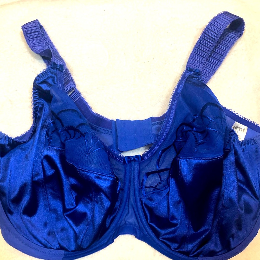 Elomi Royal Blue Satin Lace Underwire Bra 38J